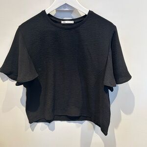 Zara Black Textured Crop Top